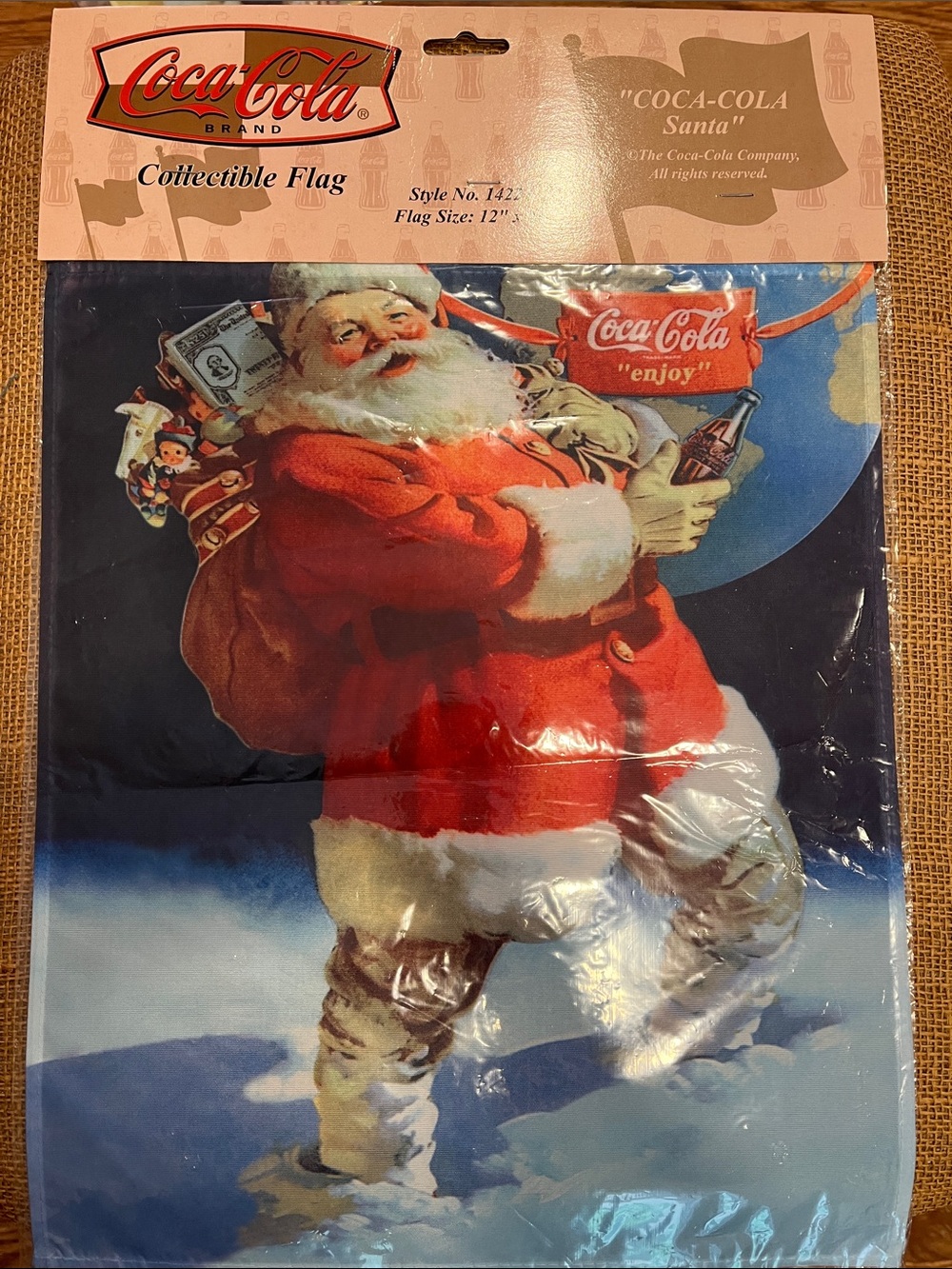 Coca Cola Red White Blue Santa Collectible Flag